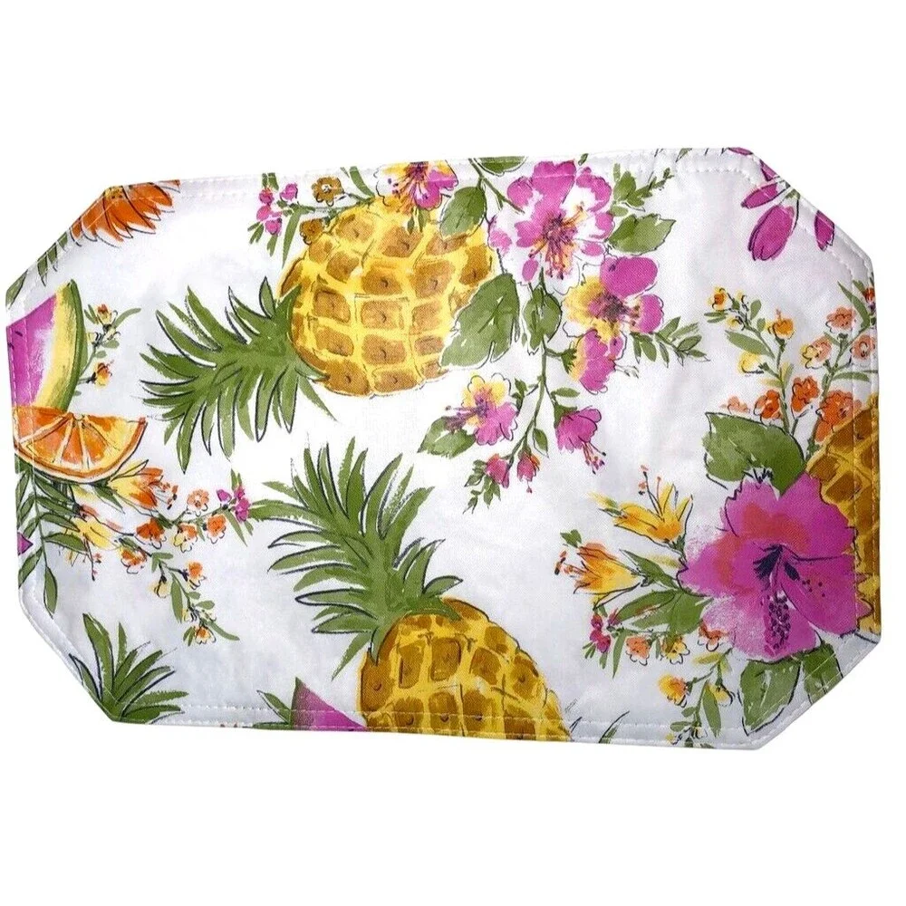 Pineapple Vinyl Placemats Set of 4 Indoor Outdoor Floral Beach Reversible 12x18